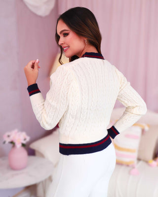 Buzo Trenzado de Punto con 5 Botones Dorado