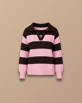BUSO ROSADO DE CUELLO Y RAYAS GRUESAS CAFES