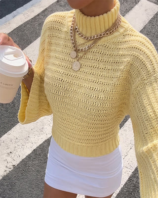 BUZO AMARILLO TEJIDO ANGOSTO DE CINTURA CON MANGA ANCHA