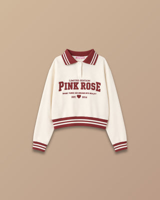 BUZO BLANCO CON CUELLO TIPO POLO PINK ROSE