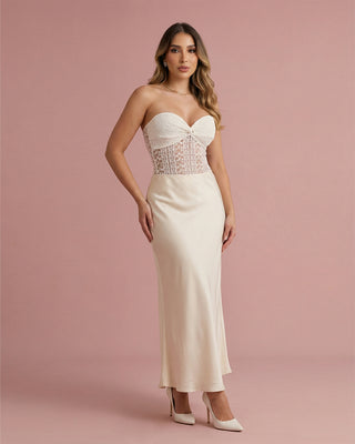 Blusa Encaje Strapple Nudo en Copas