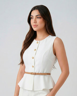 Blusa manga sisa con 4 botones y correa