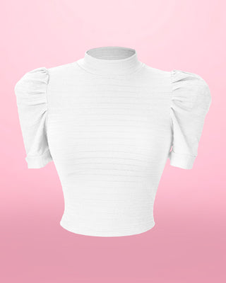 BLUSA TEJIDA MANGA CORTA PUFF LINEAS