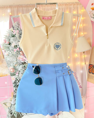 Blusa Rib sin Mangas con Escote Corazón y Abertura Lateral