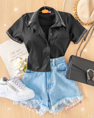 Short de blue jean con apliques de brillantes