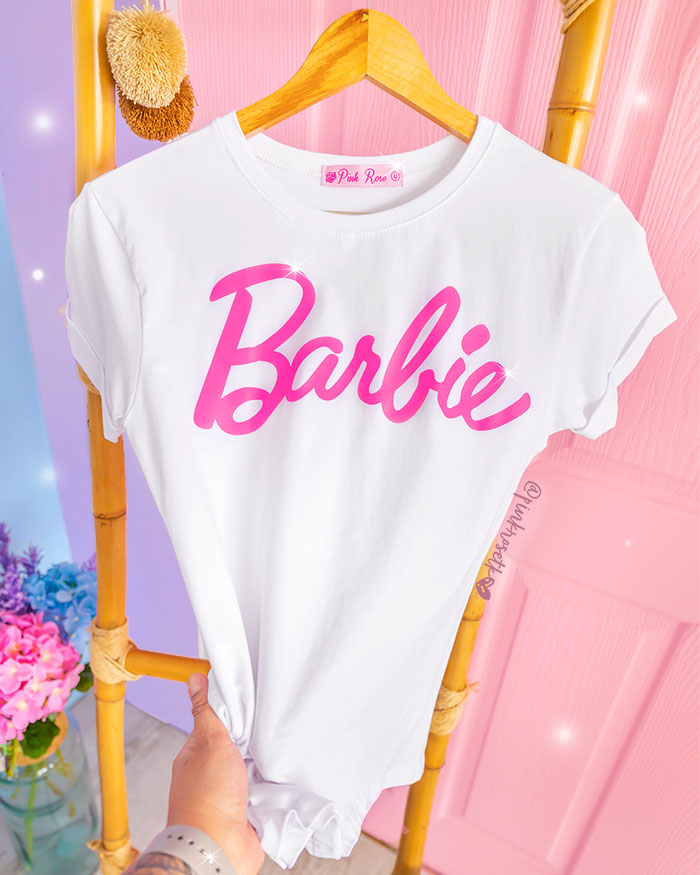 Camiseta blanca Barbie – Pink Rose tk