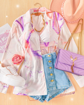 Camisa y top blanco efecto mármol pastel