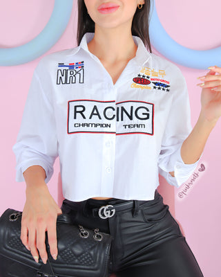 Camisa blanca corta bordada RACING