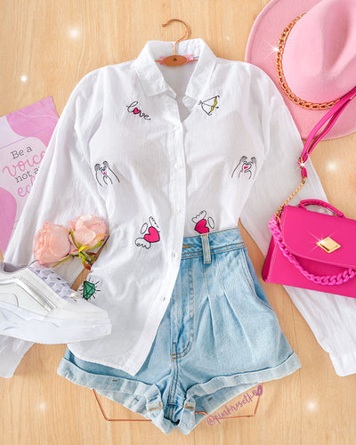 Camisa blanca manga larga love cupido