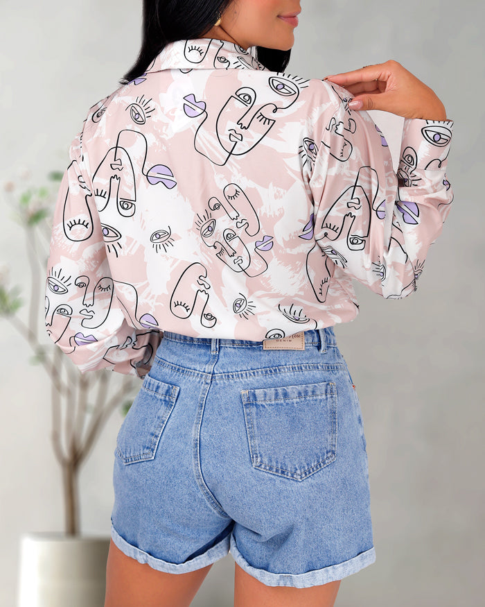 CAMISA MANGA LARGA SILUETA DE CARAS