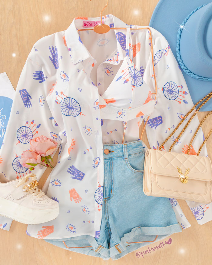 Set camisa y top blanco estampado atrapa sueños