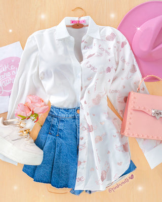 Camisa blanca manga larga estampado love