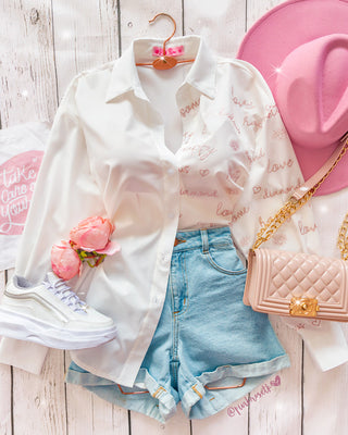 Camisa blanca manga larga happy love