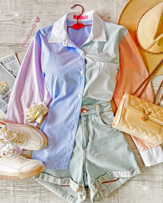 Camisa Manga Larga de Rayas en Colores Pastel