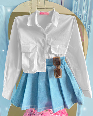 Camisa Blanca Corta De manga Larga