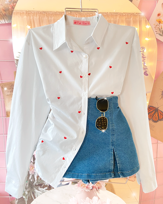 Camisa Manga Larga de Corazones Rojos