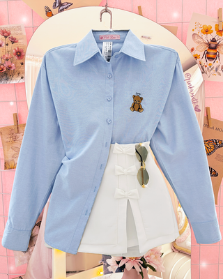 Camisa de Manga Larga con Oso Bordado al Lado