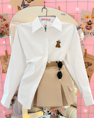 Camisa de Manga Larga con Oso Bordado al Lado