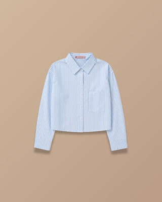 CAMISA AZUL CORTA MANGA LARGA CRUZADA ATRAS