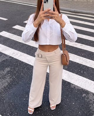 CAMISA BLANCA CORTA MANGA LARGA CRUZADA ATRAS