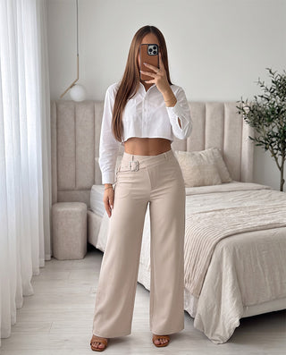 CAMISA BLANCA CORTA MANGA LARGA CRUZADA ATRAS