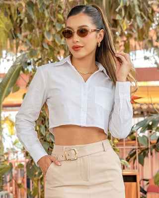 CAMISA BLANCA CORTA MANGA LARGA CRUZADA ATRAS