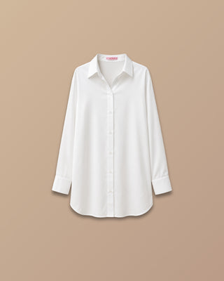 CAMISA BLANCA EN SATIN MANGA LARGA DE CUELLO Y BOTONES