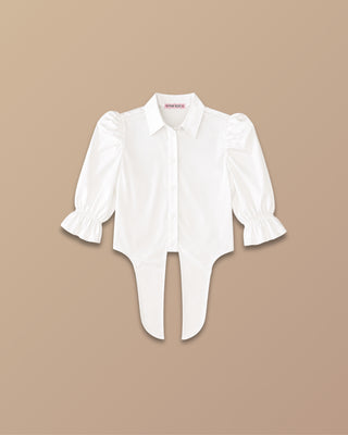 CAMISA BLANCA DE SATIN MANGA 3/4 Y DE AMARRAR