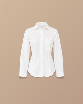 CAMISA BLANCA MANGA LARGA DE CUELLO Y BOLSILLO