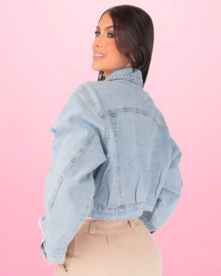 Chaqueta de Jean Corta Con Detalle de Desgastes