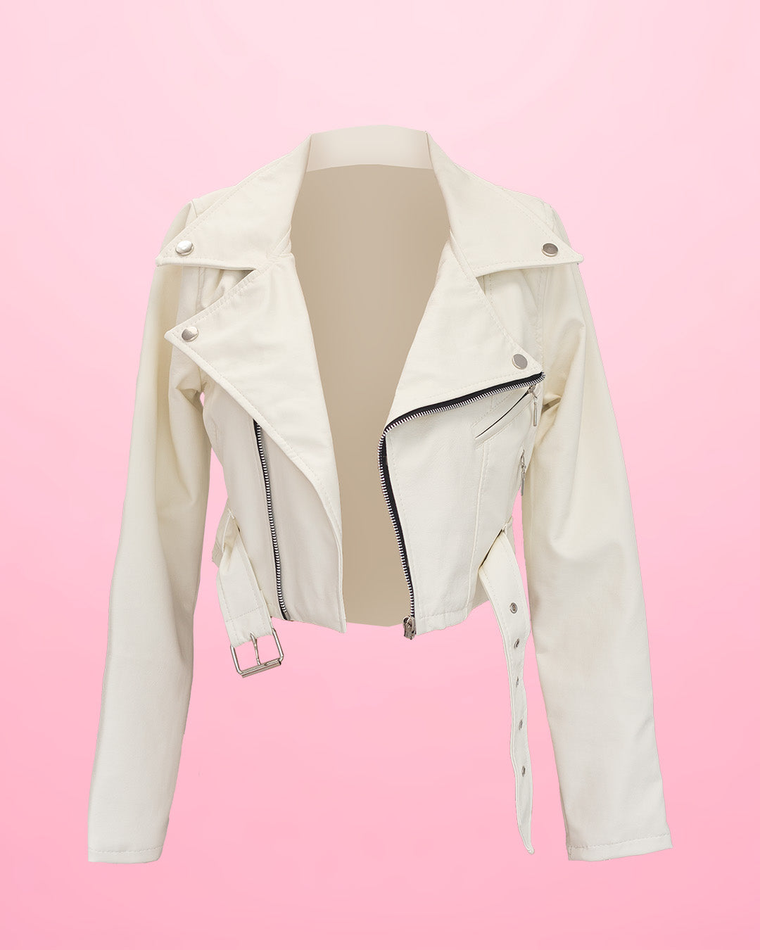 Chaqueta cuerina Blanca y cremalleras