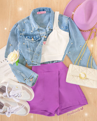 Chaqueta corta de blue jean con brillantes