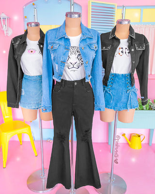 Chaqueta blue jean con botones plateados corazón