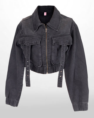 Chaqueta Jean Negra Y Diseño de Ojales