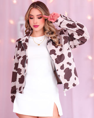 Chaqueta con Cremallera y Estampado de Vaca