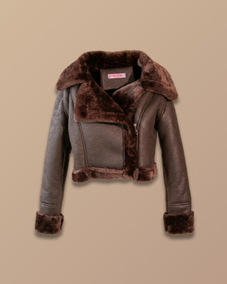 CHAQUETA CAFE EFECTO CUERO CON FORRO DE PELUCHE