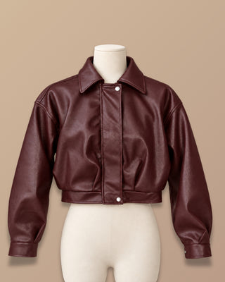 CHAQUETA VINO TINTO CORTA DE CUERINA OVERSIZE