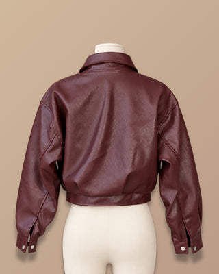 CHAQUETA VINO TINTO CORTA DE CUERINA OVERSIZE