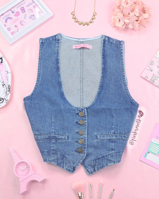 Chaleco de blue jean 5 botones dorados