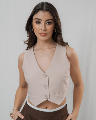 Chaleco Beige De 3 botones