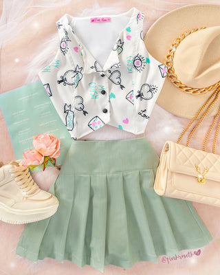 Chaleco blanco estampado my crush en rosa y verde