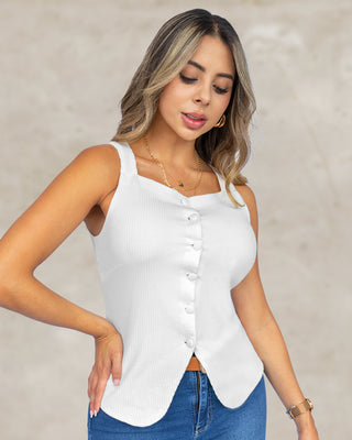 CHALECO TEJIDO 6 BOTONES CUELLO CUADRADO