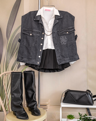 CHALECO JEAN GRIS OVERSIZE 2 BOLSILLOS