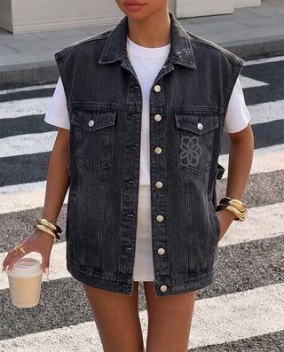 CHALECO JEAN GRIS OVERSIZE 2 BOLSILLOS