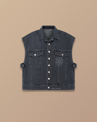 CHALECO JEAN GRIS OVERSIZE 2 BOLSILLOS