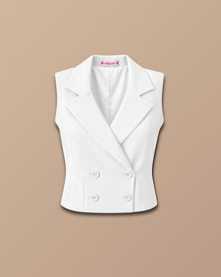 Chaleco Blanco Sastre con Cuello Solapa y 4 Botones