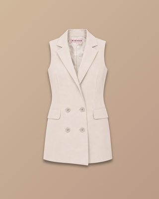 CHALECO BEIGE DE CUELLO Y 4 BOTONES CON BOLSILLOS FALSO