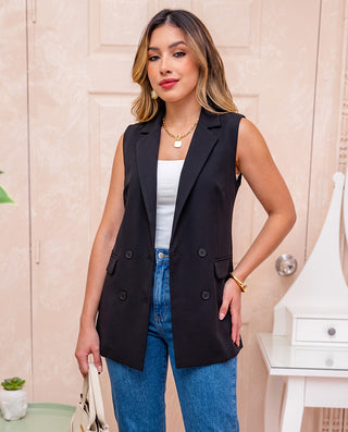 Chaleco Negro de Cuello y 4 Botones — Pink Rose
