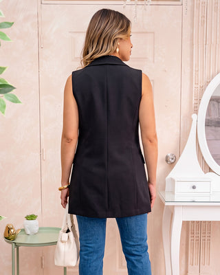 Chaleco Negro de Cuello y 4 Botones, vista frontal — Pink Rose
