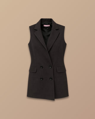 CHALECO NEGRO DE CUELLO Y 4 BOTONES CON BOLSILLOS FALSO